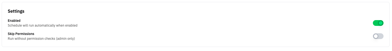 Settings — Enabled and Skip Permissions
