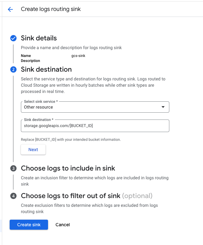 logging sink