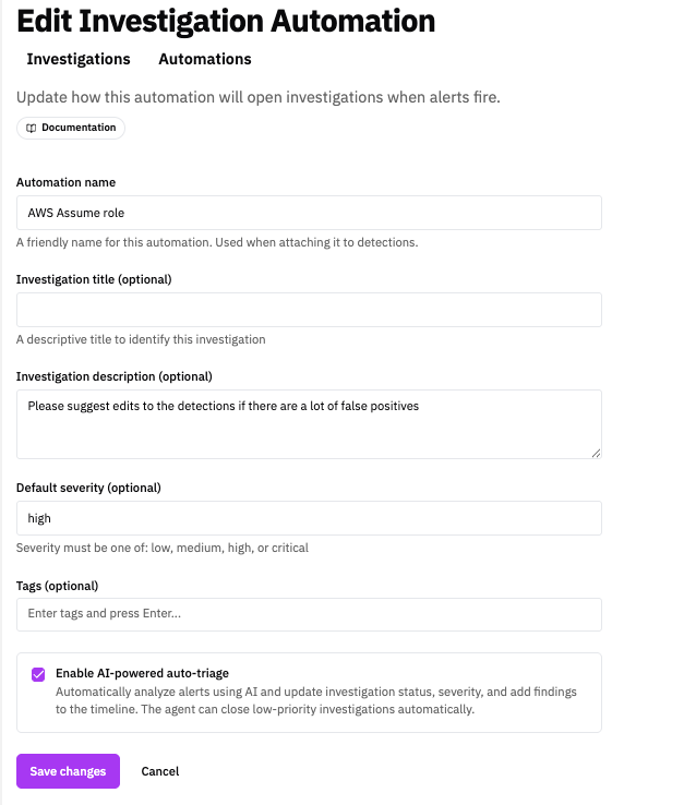 Edit Investigation Automation