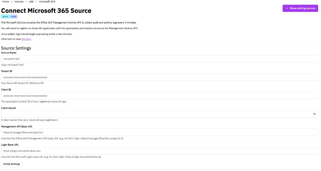 Connect Microsoft 365 source in RunReveal