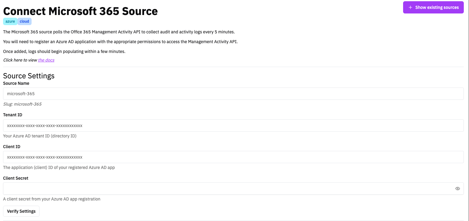 Microsoft 365 Source Setup