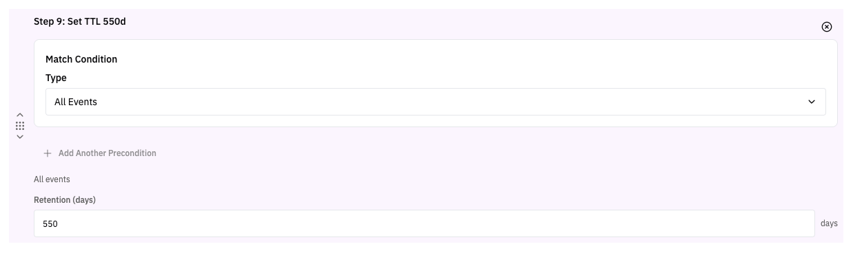 Set TTL step in the RunReveal pipeline editor