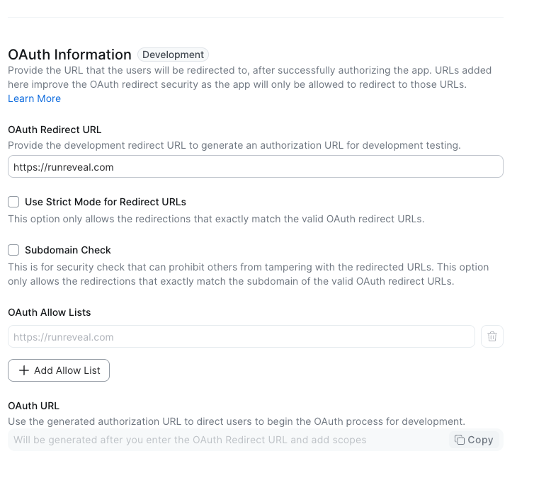 Set the OAuth redirect URL to any value